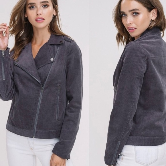 LISTICLE Charcoal Cordurop Zip Up Biker Jacket Medium BNWT